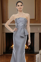 Load image into Gallery viewer, Silver Mermaid Strapless Long Mother of the Bride Dress