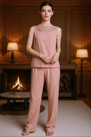 Load image into Gallery viewer, Dusty Rose 3 Piece Appliqued Mother of the Bride Pant Suits with Jacket