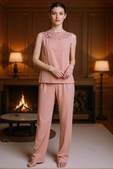 Dusty Rose 3 Piece Appliqued Mother of the Bride Pant Suits with Jacket
