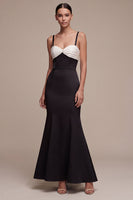 Load image into Gallery viewer, Black and White Ruched Spaghetti Straps Mermaid Long Formal Dress