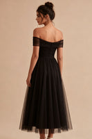 Load image into Gallery viewer, Black Off The Shoulder Ruched A-Line Long Formal Dress