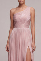 Load image into Gallery viewer, One Shoulder Dusty Rose Peated Sheath Long Formal Dress with Slit
