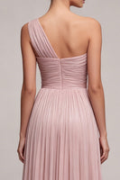 Load image into Gallery viewer, One Shoulder Dusty Rose Peated Sheath Long Formal Dress with Slit