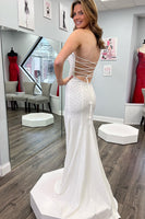 Load image into Gallery viewer, White Mermaid Sweetheart Long Formal Dress With Slit