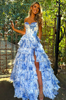 Load image into Gallery viewer, Blush Corset Ruffled Floral Print Long Formal Dress
