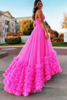 Load image into Gallery viewer, Hot Pink Corset Sweetheart A Line Long Formal Dress with Ruffles