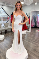 Load image into Gallery viewer, White Mermaid Sweetheart Long Formal Dress With Slit