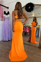 Load image into Gallery viewer, Orange Mermaid One Shoulder Long Formal Dress With Slit