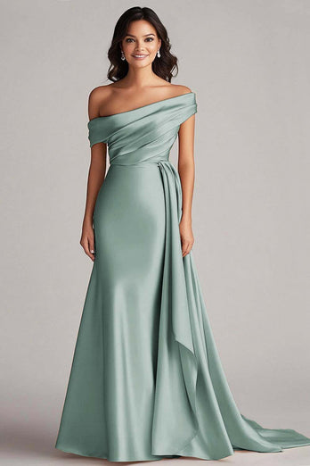 Champagne Satin Off The Shoulder Mermaid Long Formal Dress