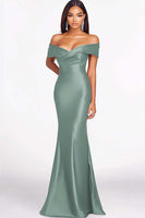 Load image into Gallery viewer, Red Satin Off the Shoulder Mermaid Long Formal Dress