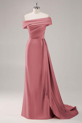 Champagne Satin Off The Shoulder Mermaid Long Formal Dress