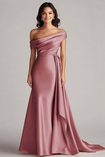 Champagne Satin Off The Shoulder Mermaid Long Formal Dress