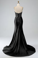 Load image into Gallery viewer, Blush Pink Satin Mermaid Strapless Corset Long Formal Dress with Slit