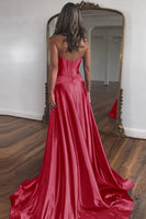 Load image into Gallery viewer, Royal Blue A-Line Corset Satin Long Formal Dress with Slit