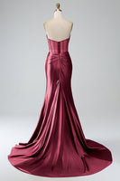 Load image into Gallery viewer, Blush Pink Satin Mermaid Strapless Corset Long Formal Dress with Slit