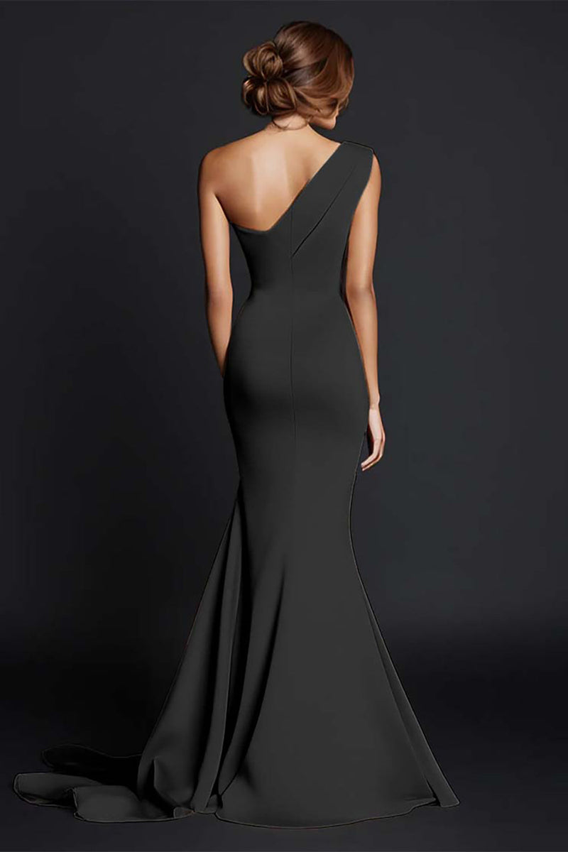 Load image into Gallery viewer, Khaki One Shouder Satin Ruched Mermaid Long Formal Dress