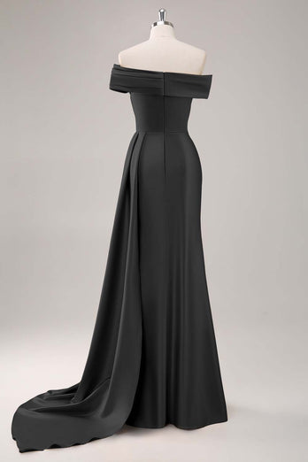 Champagne Satin Off The Shoulder Mermaid Long Formal Dress