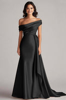 Load image into Gallery viewer, Champagne Satin Off The Shoulder Mermaid Long Formal Dress
