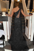 Load image into Gallery viewer, Sheath One Shoulder White Sequins Long Formal Dress with Split Front