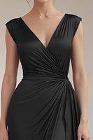 Load image into Gallery viewer, Peacock V-Neck Sheath Satin Long Formal Dress