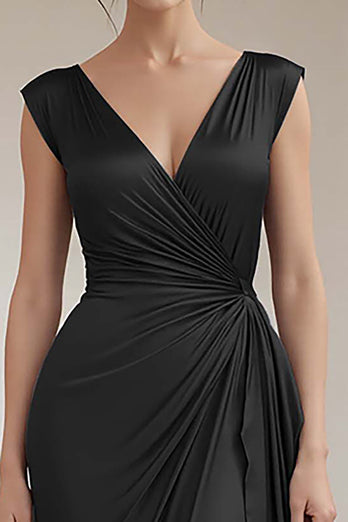 Peacock V-Neck Sheath Satin Long Formal Dress