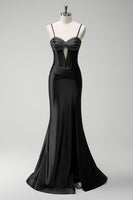 Load image into Gallery viewer, Sparkly Dark Green Mermaid Corset Beaded Long Satin Formal Dress