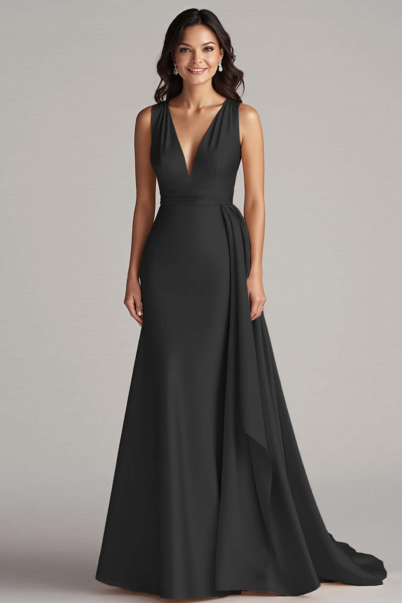 Load image into Gallery viewer, Champagne Deep V-Neck Mermaid Satin Long Formal Dress