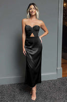 Load image into Gallery viewer, Dark Navy Sweetheart Sheath Satin Long Formal Dress