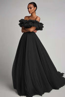 Load image into Gallery viewer, Dusty Sage Tulle A Line Off the Shoulder Long Formal Dress