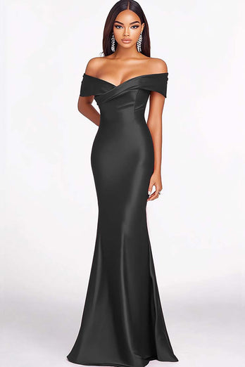 Red Satin Off the Shoulder Mermaid Long Formal Dress