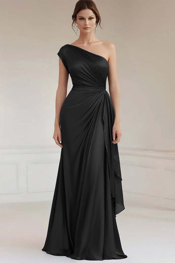 Grey Blue One Shoulder Sheath Ruched Long Formal Dress