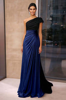 Load image into Gallery viewer, Black Brown Sheath One Shoulder Ruched Floor Length Formal Dress