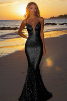 Load image into Gallery viewer, Sparkly Silver Sequin Spaghetti Straps Mermaid Long Formal Dress