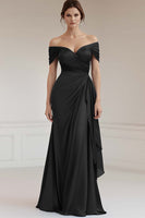 Load image into Gallery viewer, Peacock Sheath Satin Ruched Off the Shoulder Long Formal Dress