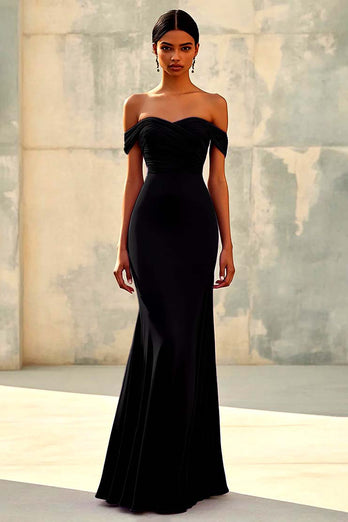 Purple Off the Shoulder Mermaid Ruched Long Formal Dress