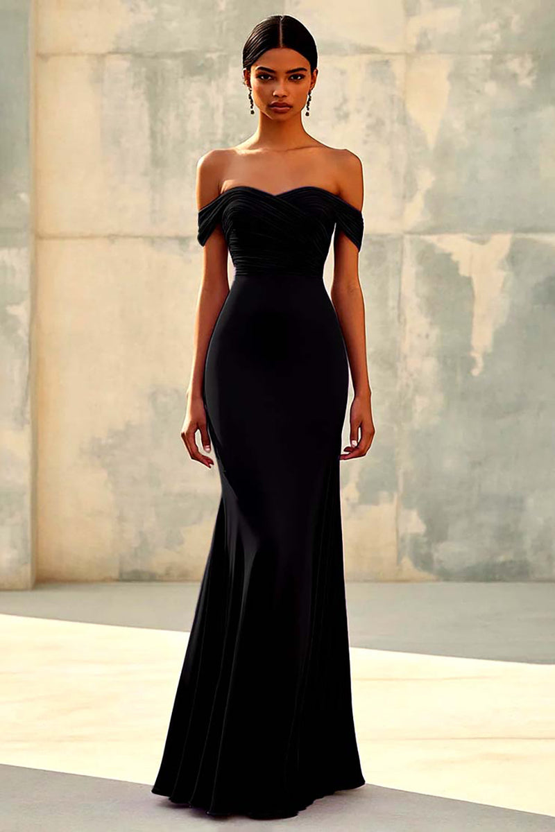 Load image into Gallery viewer, Purple Off the Shoulder Mermaid Ruched Long Formal Dress