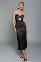 Load image into Gallery viewer, Dark Green Sheath Satin Sweetheart Ankle Length Formal Dress