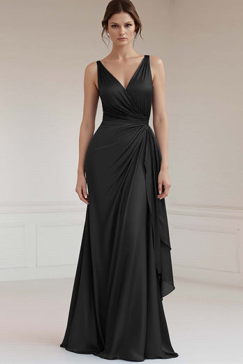 Peacock Green Sheath Satin Ruched Long Formal Dress