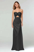 Load image into Gallery viewer, Black Sweetheart Sheath Satin Long Formal Dress