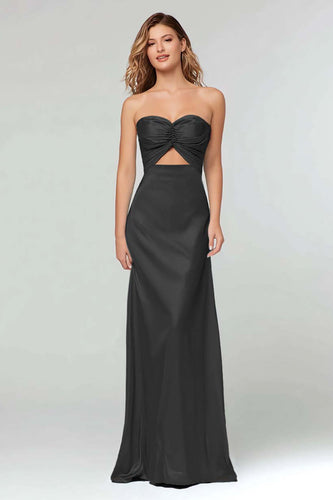 Black Sweetheart Sheath Satin Long Formal Dress