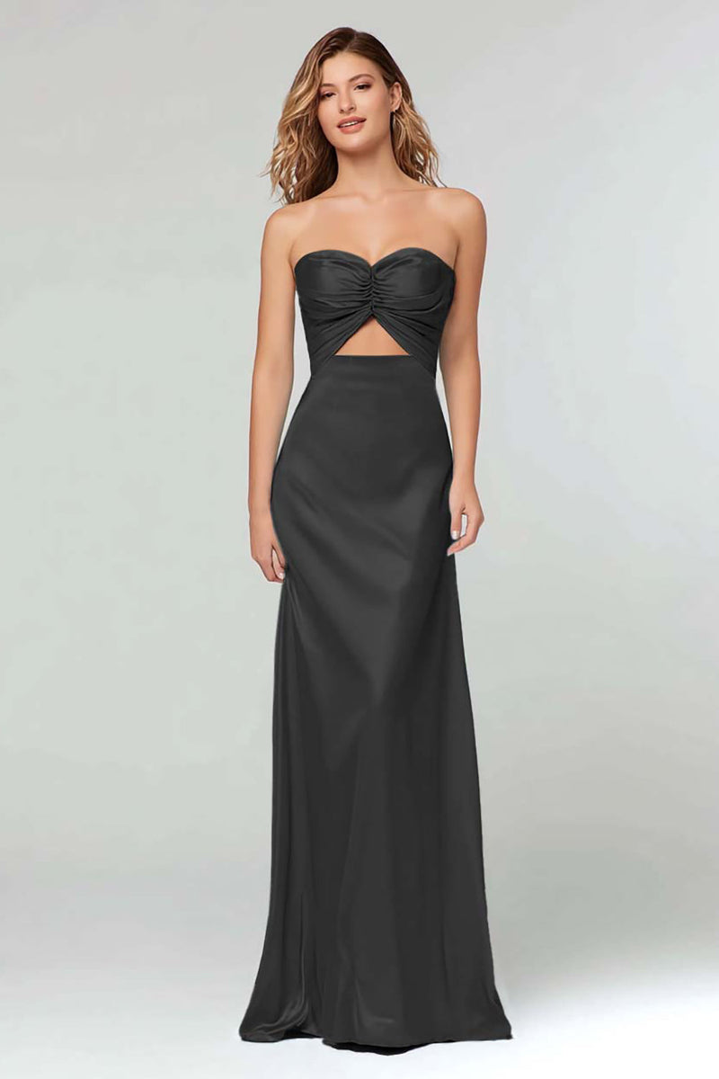 Load image into Gallery viewer, Black Sweetheart Sheath Satin Long Formal Dress