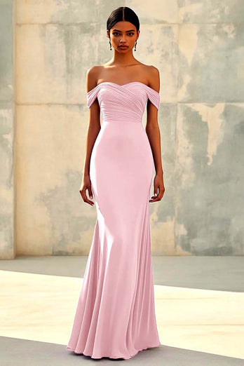 Purple Off the Shoulder Mermaid Ruched Long Formal Dress