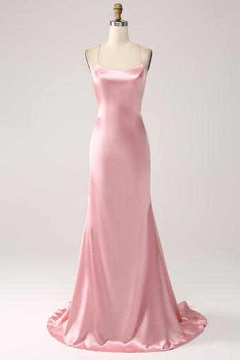 Blush Mermaid Spaghetti Straps Long Formal Dress
