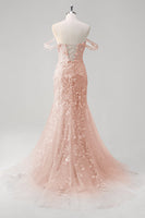 Load image into Gallery viewer, Blue Mermaid Off the Shoulder Corset Formal Dress with Appliques