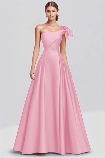 Fuchsia Satin One Shoulder Ball Gown Long Formal Dress