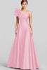 Load image into Gallery viewer, Navy One Shoulder Satin Ruched A Line Long Formal Dress