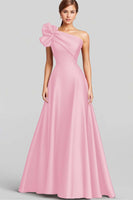 Load image into Gallery viewer, Navy One Shoulder Satin Ruched A Line Long Formal Dress