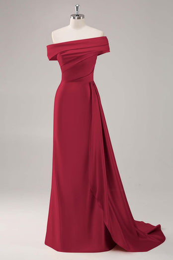 Champagne Satin Off The Shoulder Mermaid Long Formal Dress