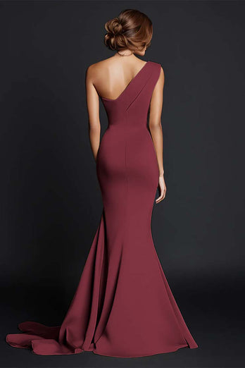Khaki One Shouder Satin Ruched Mermaid Long Formal Dress