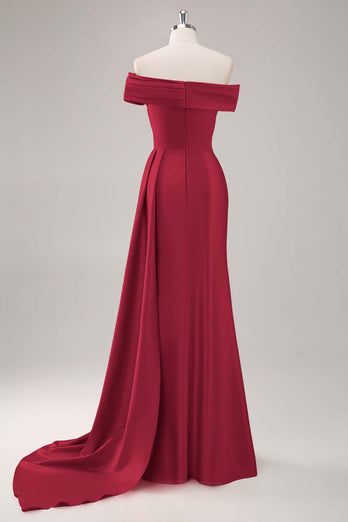 Champagne Satin Off The Shoulder Mermaid Long Formal Dress